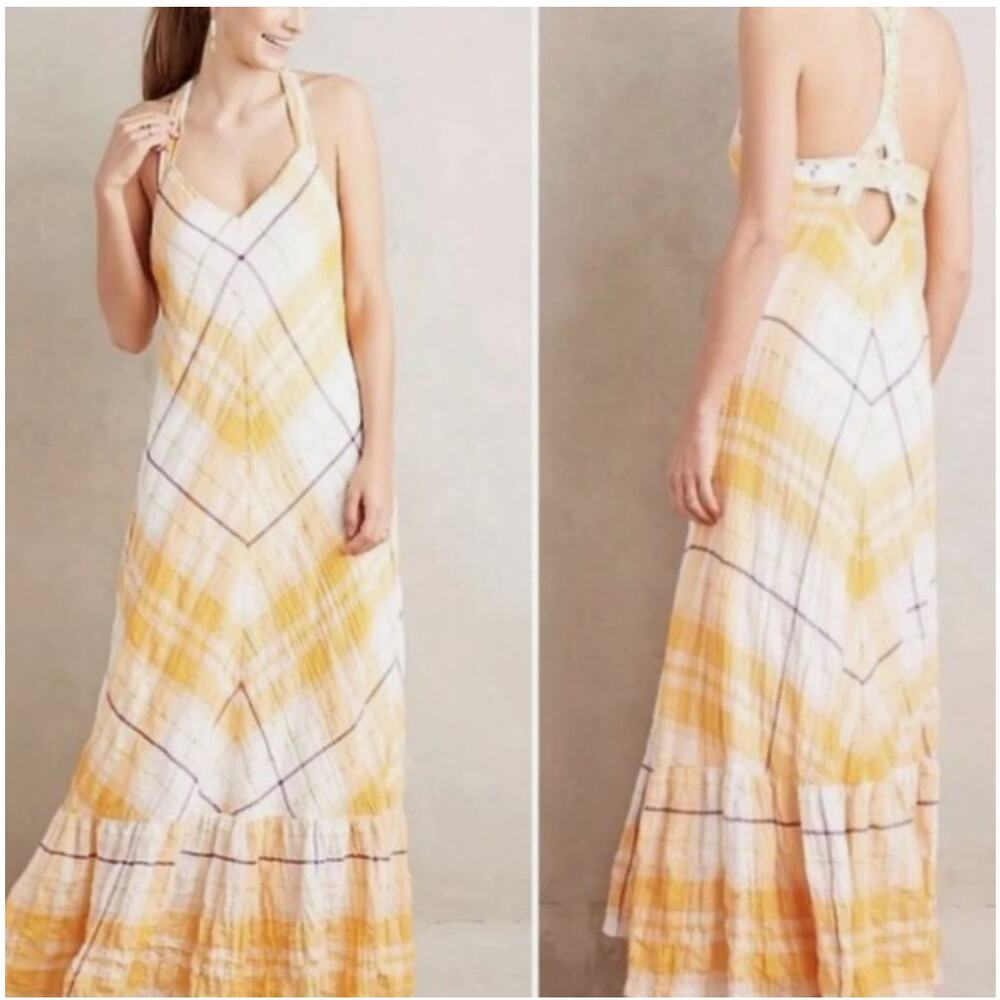 HOLDING HORSES Yellow and White Plaid Maxi Dress